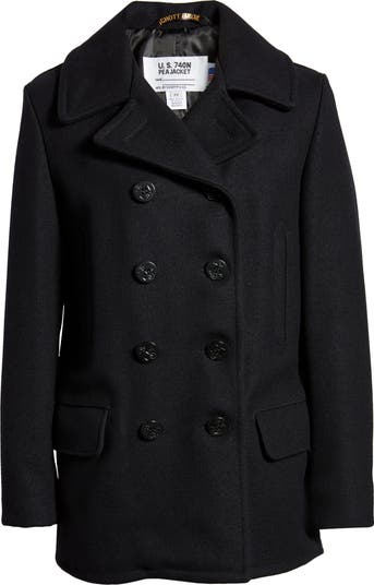 Schott NYC Melton Wool Blend Peacoat in Navy