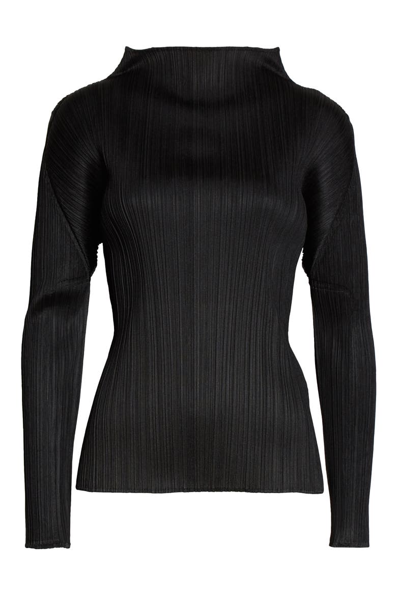 Funnel Neck Pleated Top, Alternate, color, BLACK