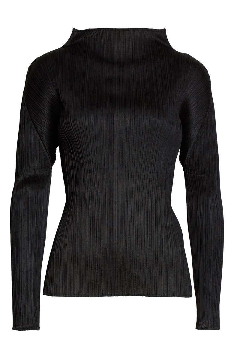 Pleats Please Issey Miyake Funnel Neck Pleated Top, Alternate, color,