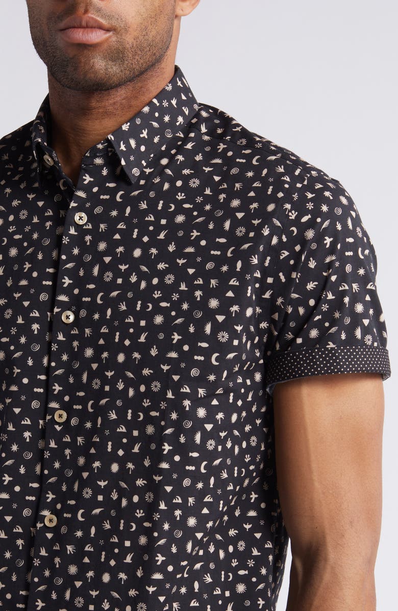 Stone Rose Boho Print Short Sleeve Stretch Button-Up Shirt, Alternate, color, 