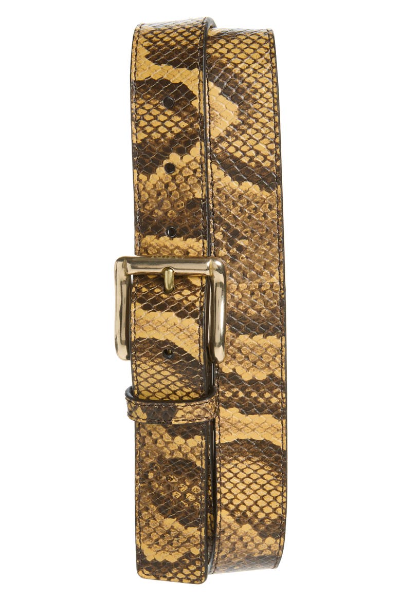 Python Embossed Leather Belt, Main, color, BROWN