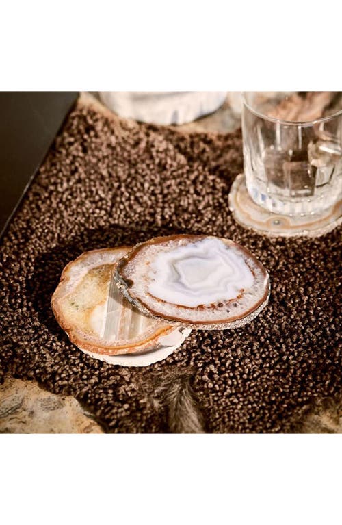 Anna New York Lumino Set Of 4 Agate Coasters In Sand/silver