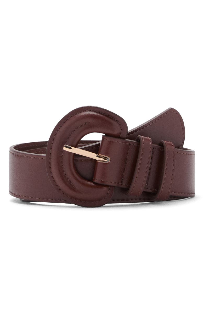 MANGO Oval Buckle Faux Leather Belt, Main, color, 