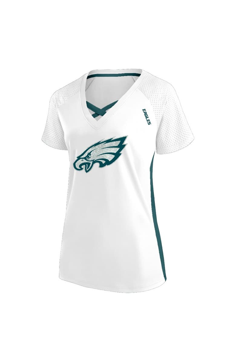 FANATICS Women's Fanatics  White Philadelphia Eagles Plus Size Glitter Lace-Up V- Neck T-Shirt, Alternate, color, 