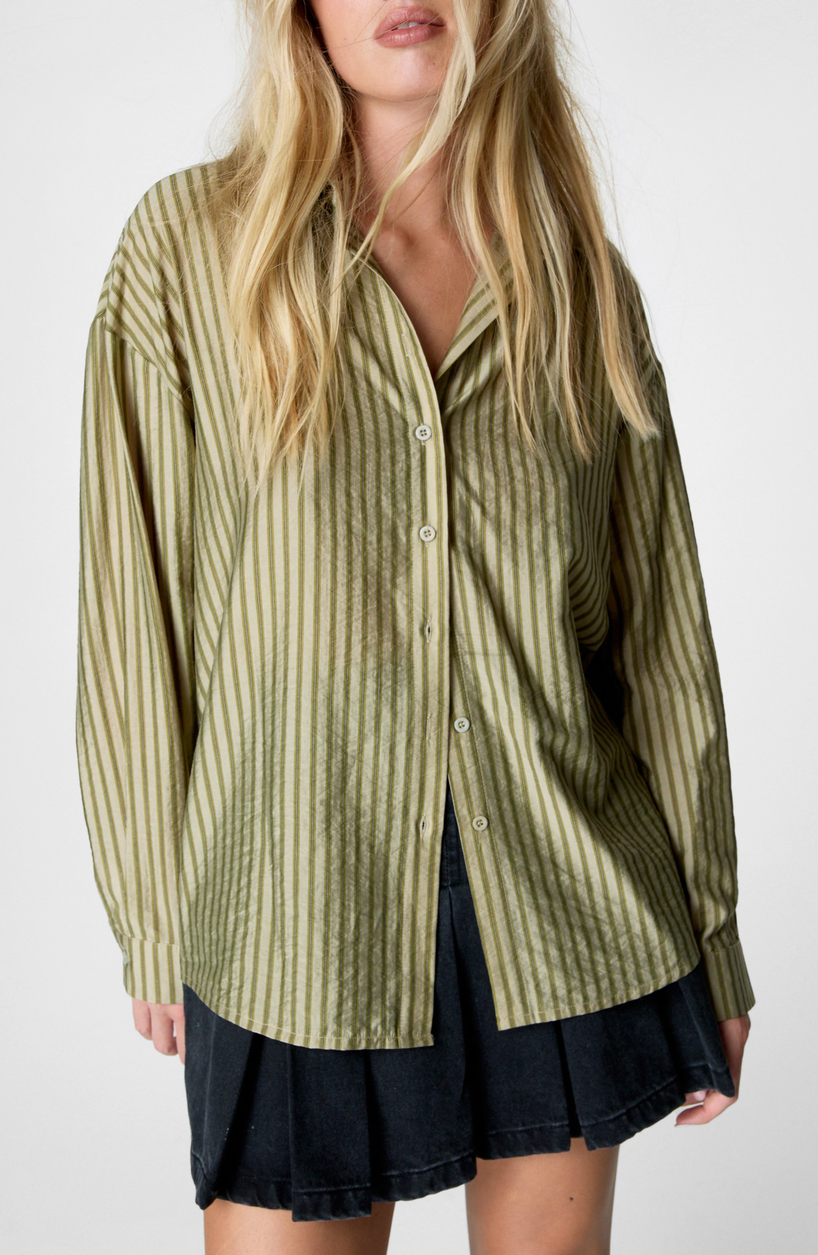 NASTY GAL Stripe Oversize Button-Up Shirt | Nordstromrack