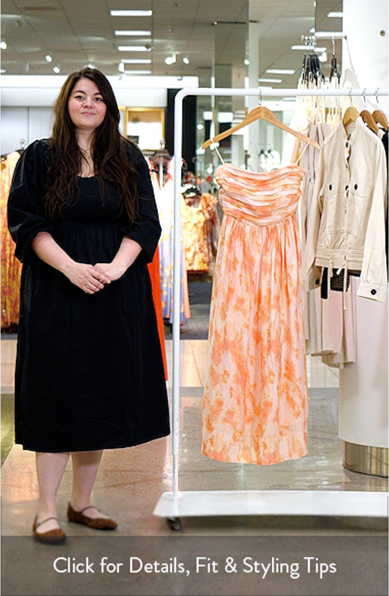 Aneesha Tie Dye Bow Back Strapless Midi Dress, sales video thumbnail