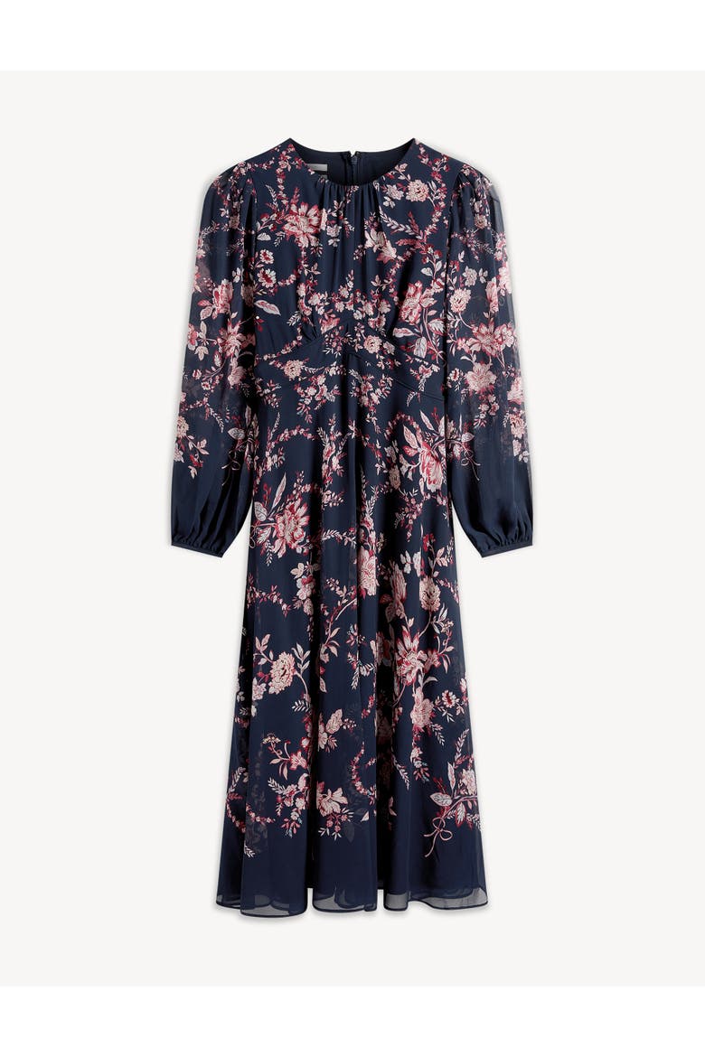 Demi Floral Print Silk Midi Dress, Alternate, color, Midnightmulti