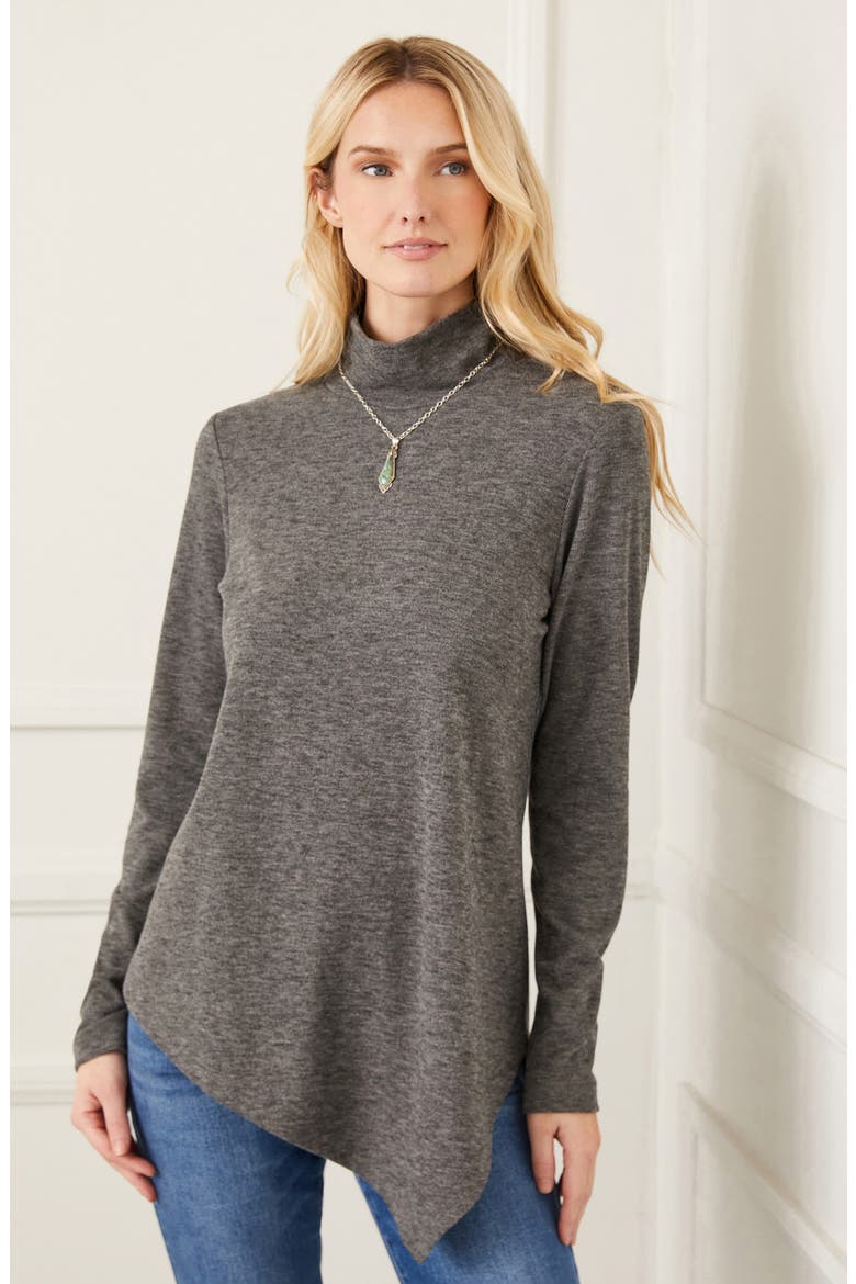 Turtleneck Asymmetric Hem Long Sleeve Top, Alternate, color, HEA