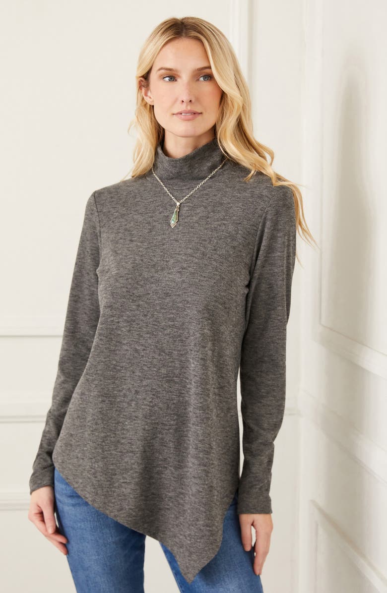 Karen Kane Turtleneck Asymmetric Hem Long Sleeve Top, Alternate, color,