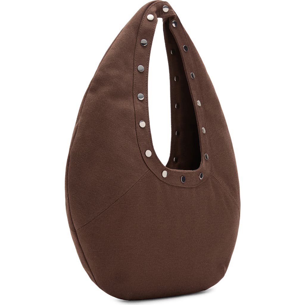 Mango Oval Stud Canvas Shoulder Bag In Brown