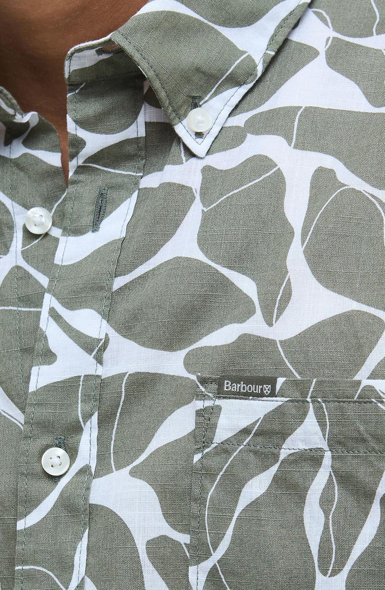 Barbour Spillroad Leaf Print Short Sleeve Cotton Button-Down Shirt, Alternate, color, Light Moss