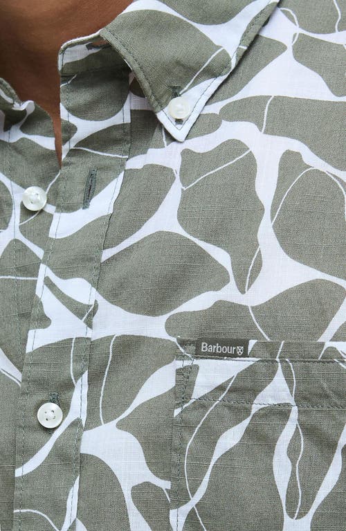 Barbour Spillroad Leaf Print Short Sleeve Cotton Button-down Shirt
