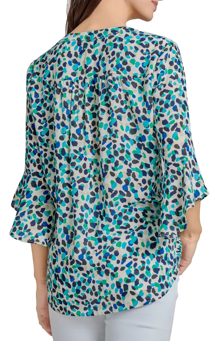 Jones New York Printed Flutter Sleeve Pleat V-Neck Top, Alternate, color, 