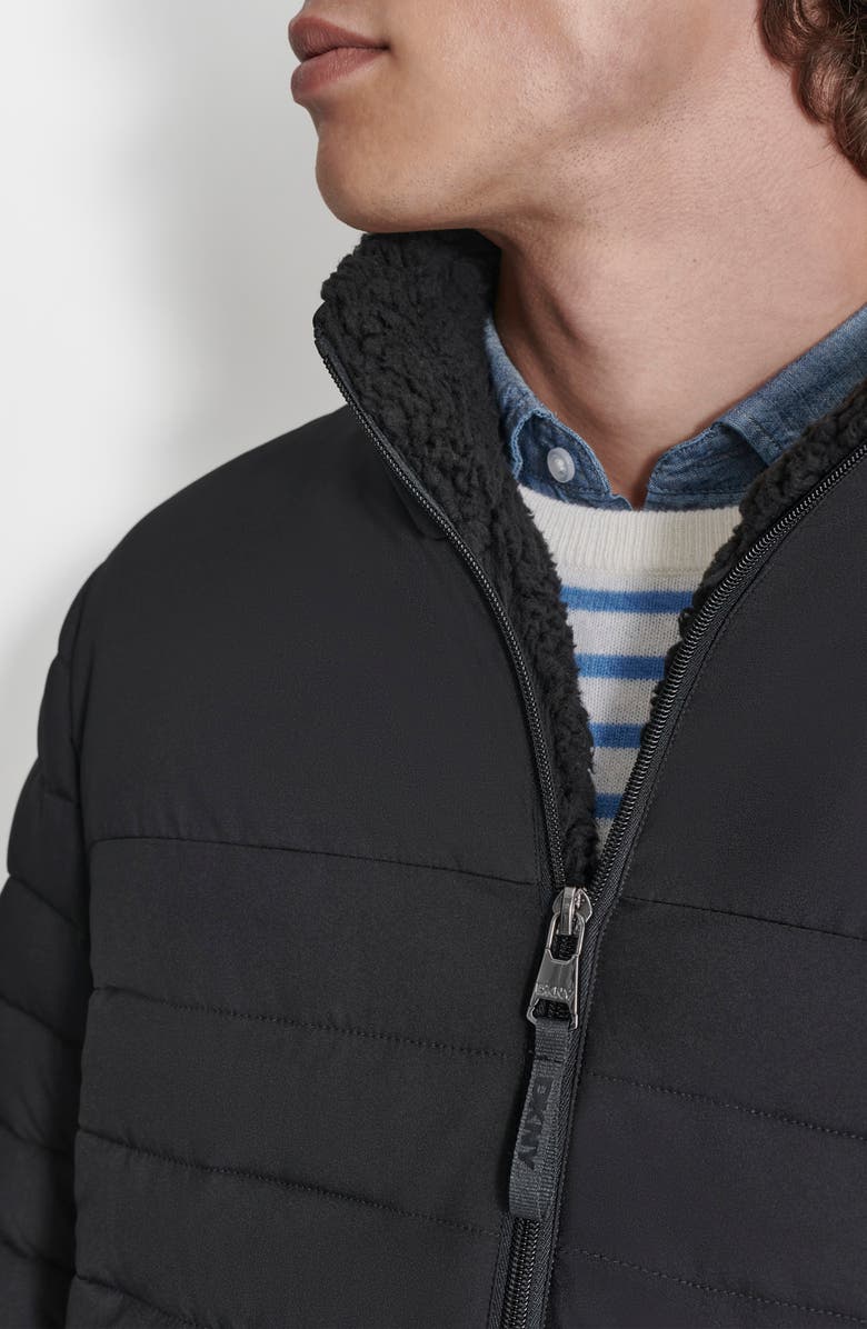 DKNY Water Resistant Faux Shearling Lined Quilted Jacket, Alternate, color, Ebony