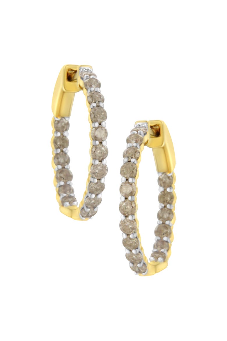 10K Yellow Gold Plated Silver Diamond Hoop Earrings, Main, color, Yellow