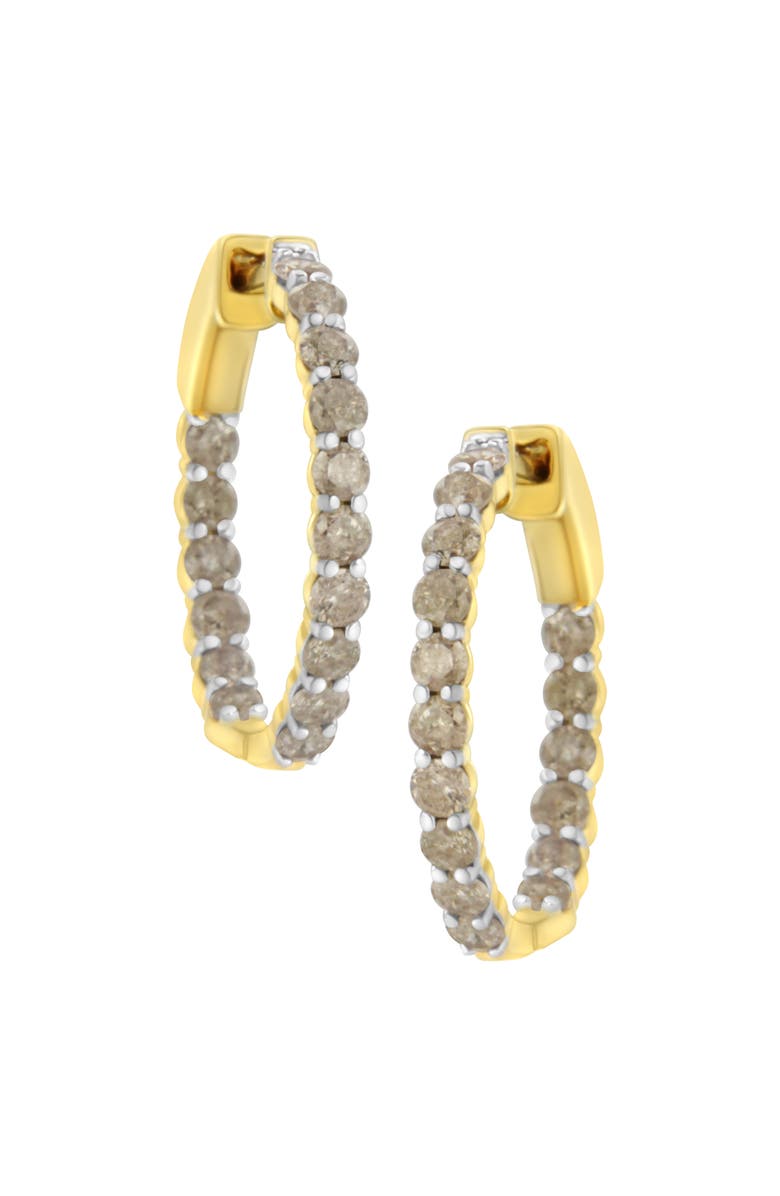 Haus of Brilliance 10K Yellow Gold Plated Silver Diamond Hoop Earrings, Main, color, Yellow
