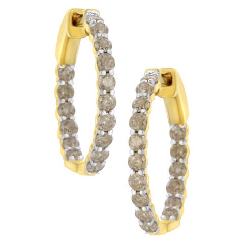 10K Yellow Gold Plated Silver Diamond Hoop Earrings