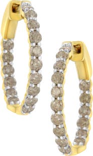 Haus of Brilliance 10K Yellow Gold Plated Silver Diamond Hoop Earrings