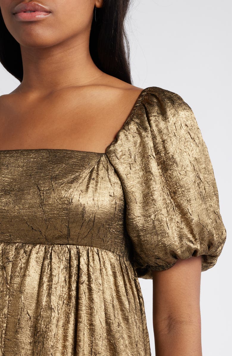 MOON RIVER Metallic Puff Sleeve Midi Dress, Alternate, color, 