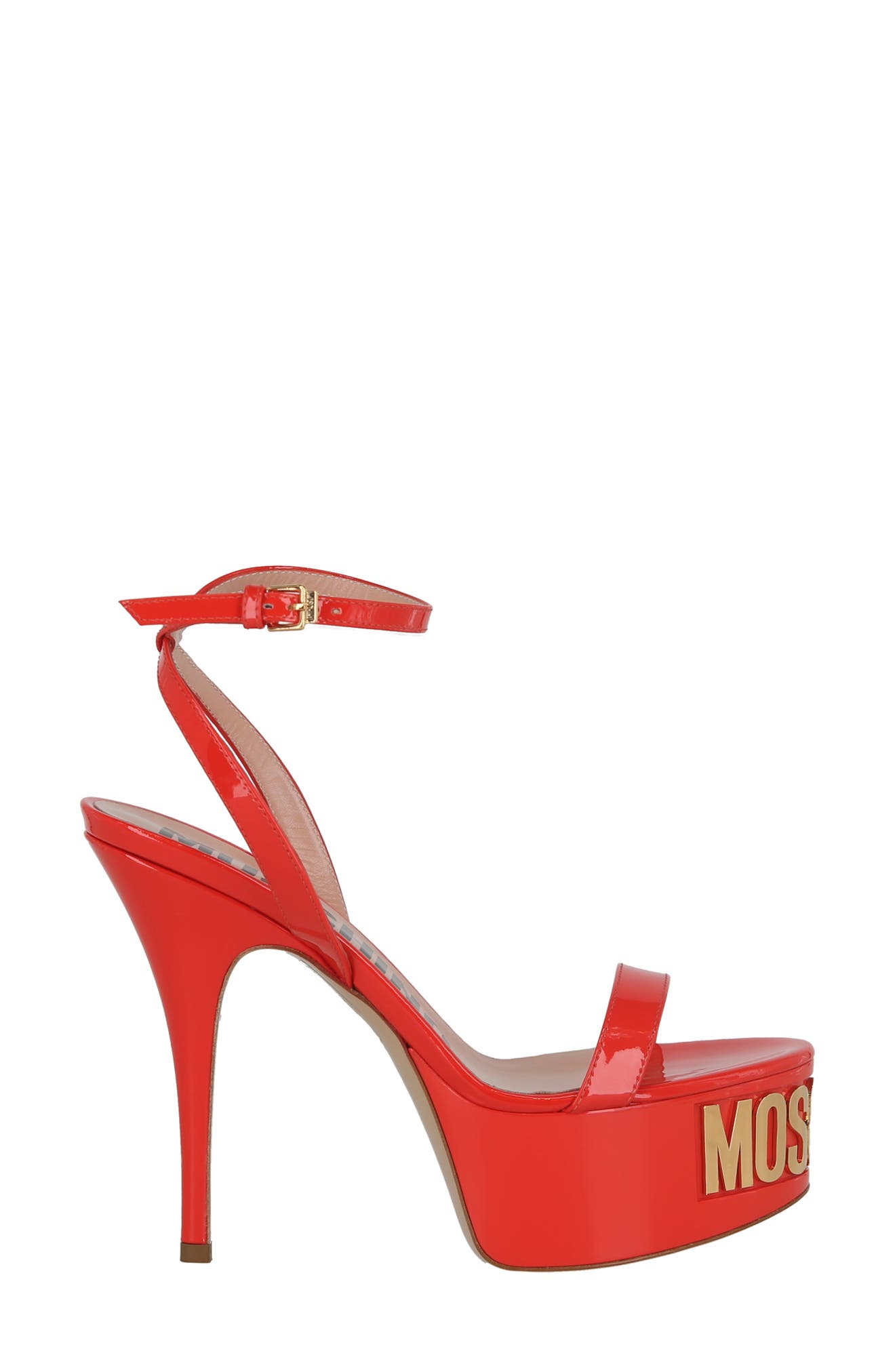 Moschino Logo Ankle Strap Platform Sandal, Alternate, color, Orange