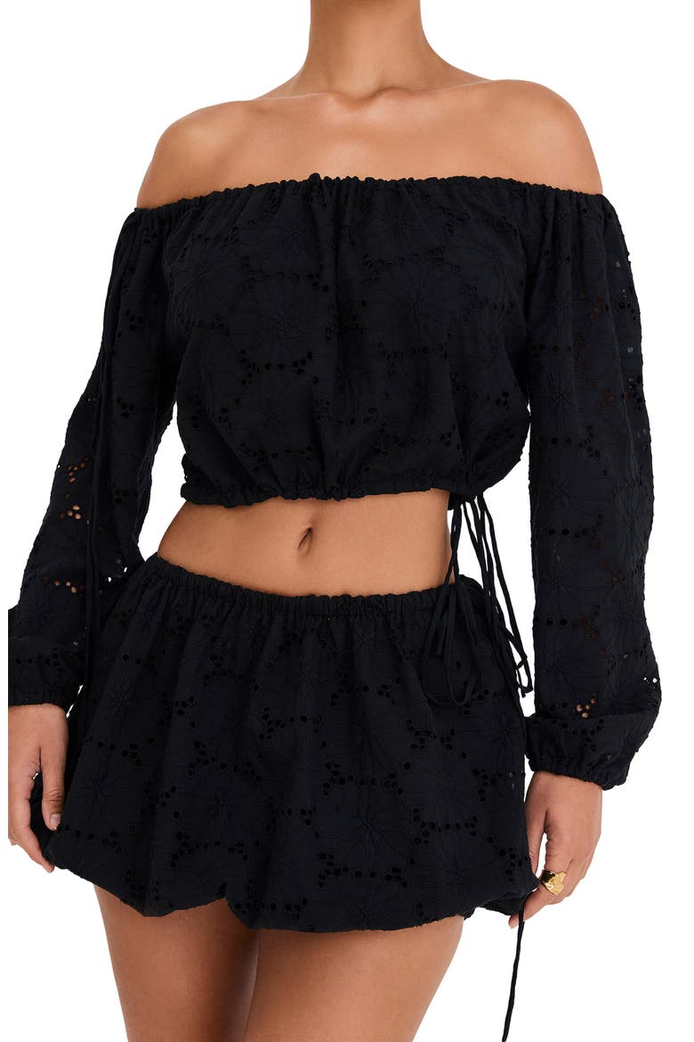 Off the Shoulder Cotton Eyelet Crop Top, Alternate, color, BLACK