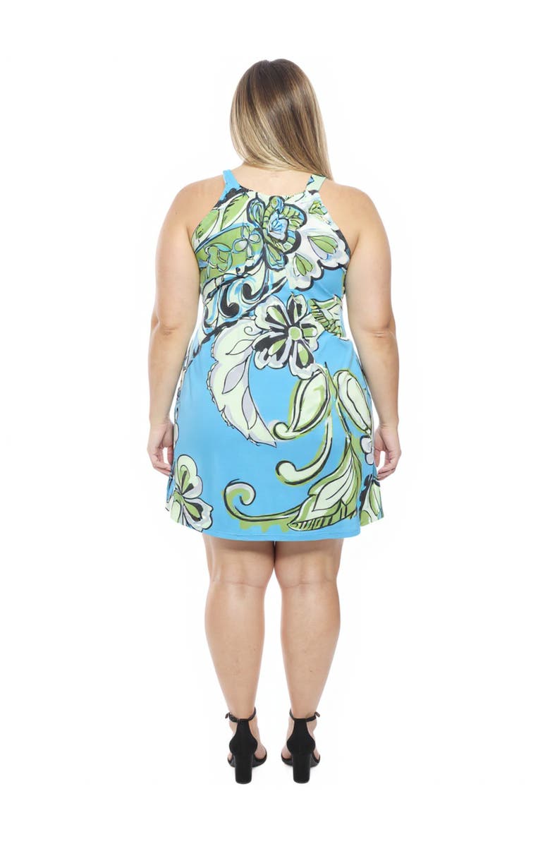 24seven Comfort Apparel Plus Size Paisley Knee Length Paisley Sleeveless Keyhole Dress, Alternate, color, Blue Multi