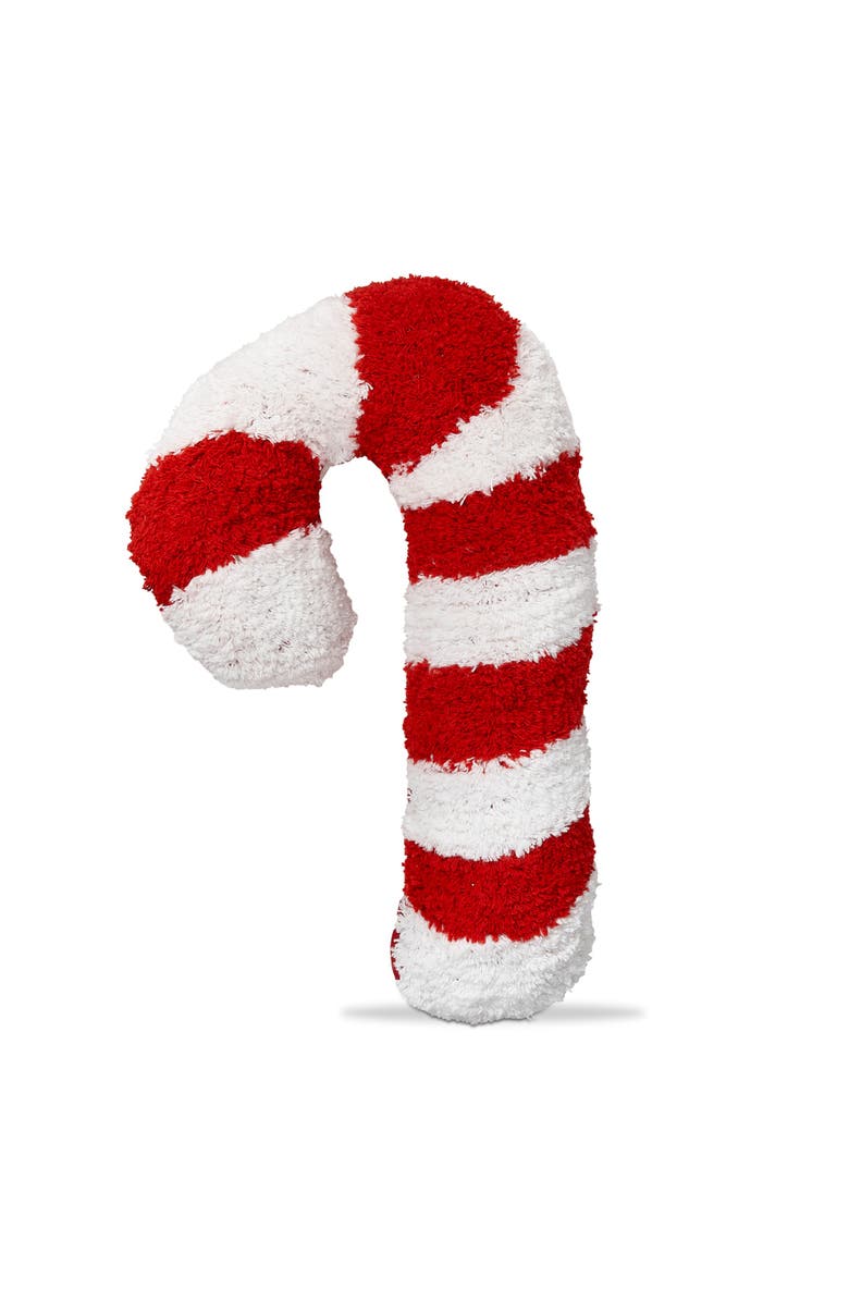 tag Christmas Red White Candy Cane Shaped Cotton Throw Pillow, Main, color, Red