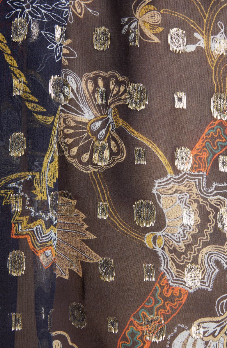 Chloé Floral Tie Neck Bishop Sleeve Silk Chiffon Blouse, Alternate, color,