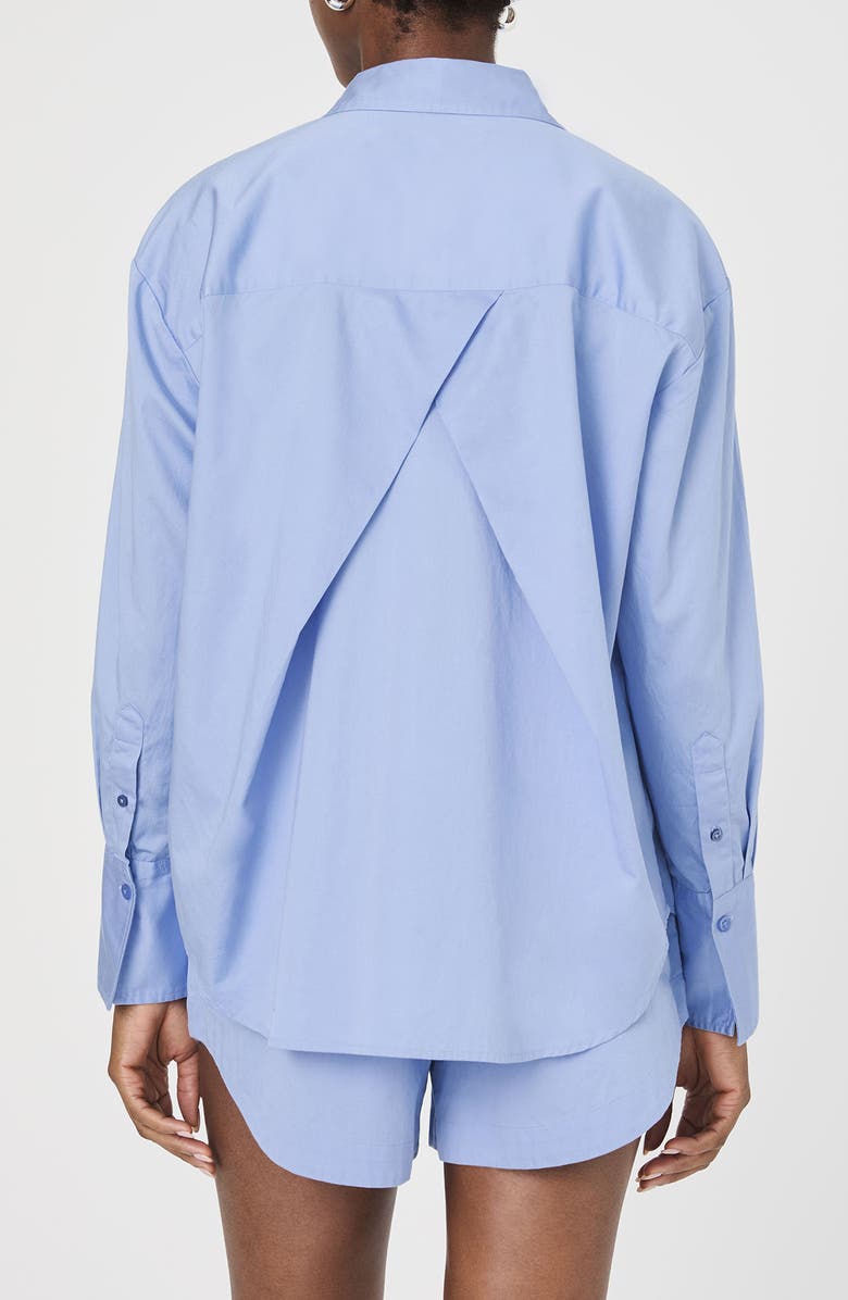 French Connection Alexis Oversize Crossover Cotton Button-Up Shirt, Alternate, color, Oxford Blue