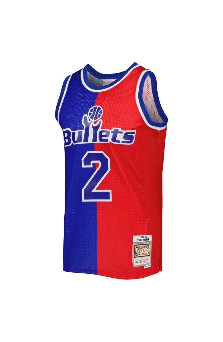 Mitchell & Ness Men's Mitchell & Ness Chris Webber Blue/Red Washington Bullets Hardwood Classics 1994/95 Split Swingman Jersey, Alternate, color, 