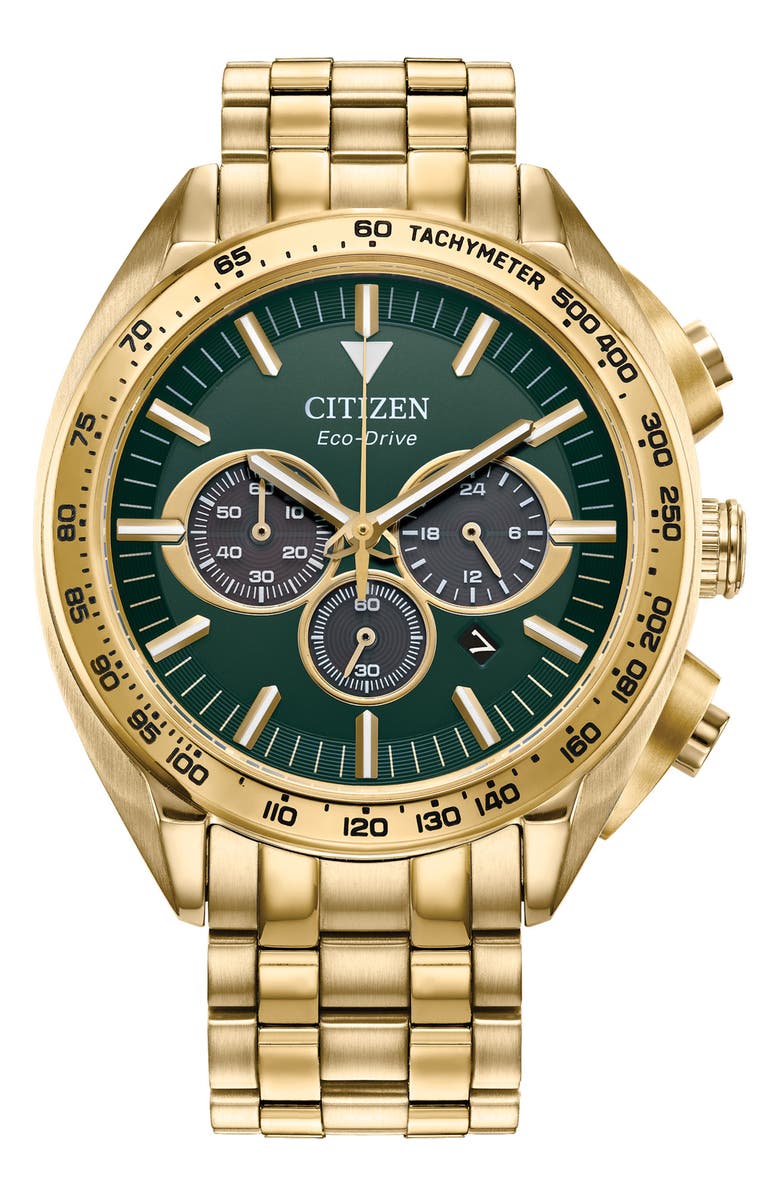 Citizen Mother-of-Pearl Chronograph Quartz Bracelet Watch, 39.2mm x 9.5mm, Main, color, Gold