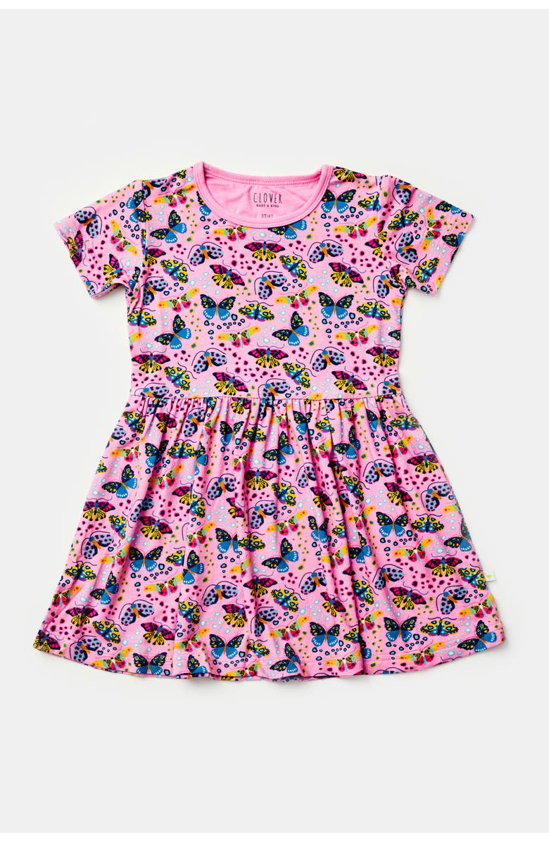 Clover Baby & Kids Stretchy Short Sleeve Twirl Dress - Butterflies, Alternate, color, Butterflies
