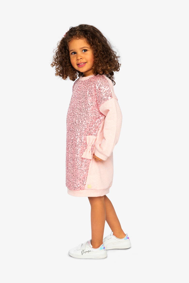 French Terry Sequin Bow Sweatshirt Dress, Alternate, color, Dusty Pink