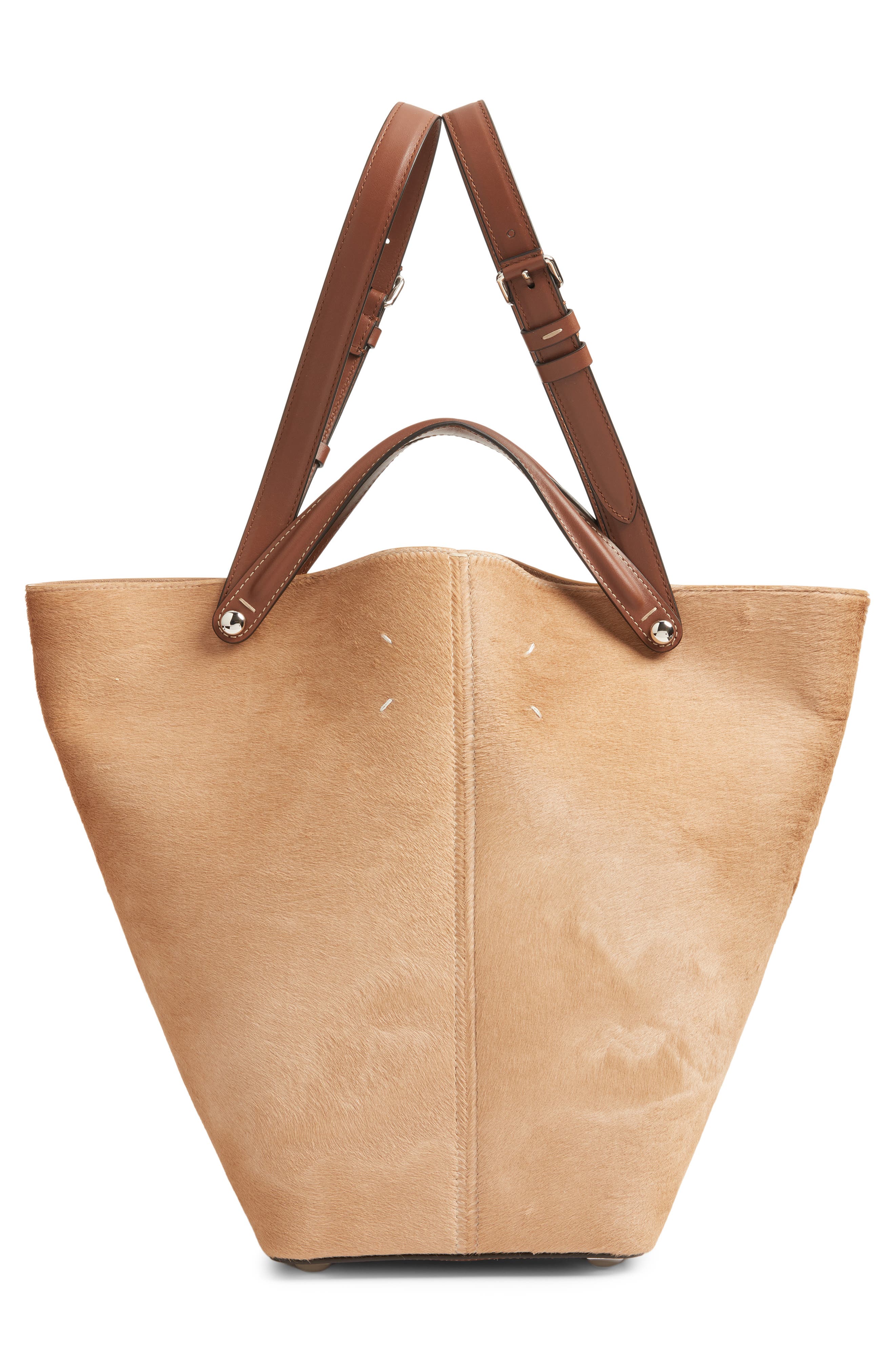Medium Genuine Calf Hair Bag, Alternate, color, NATURAL BEIGE/ CHESTNUT