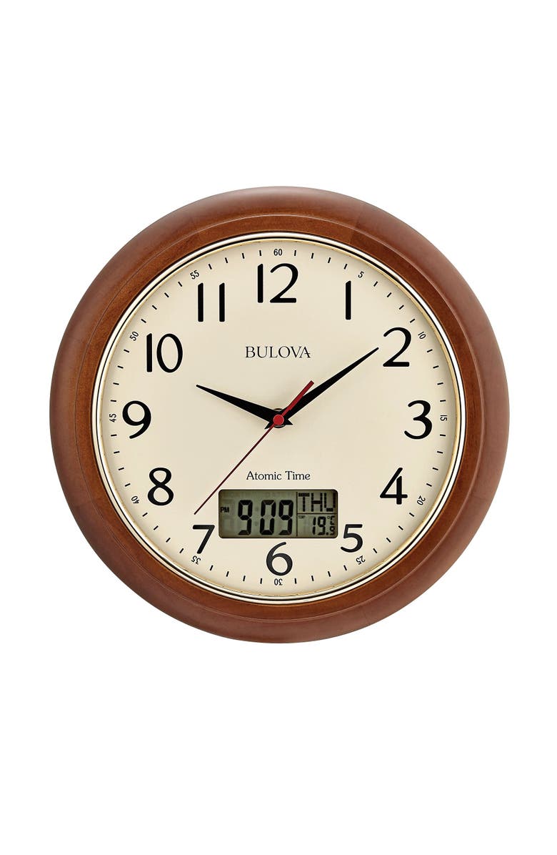 Bulova Clocks Dual Time Wood Wall Clock, Main, color, Brown