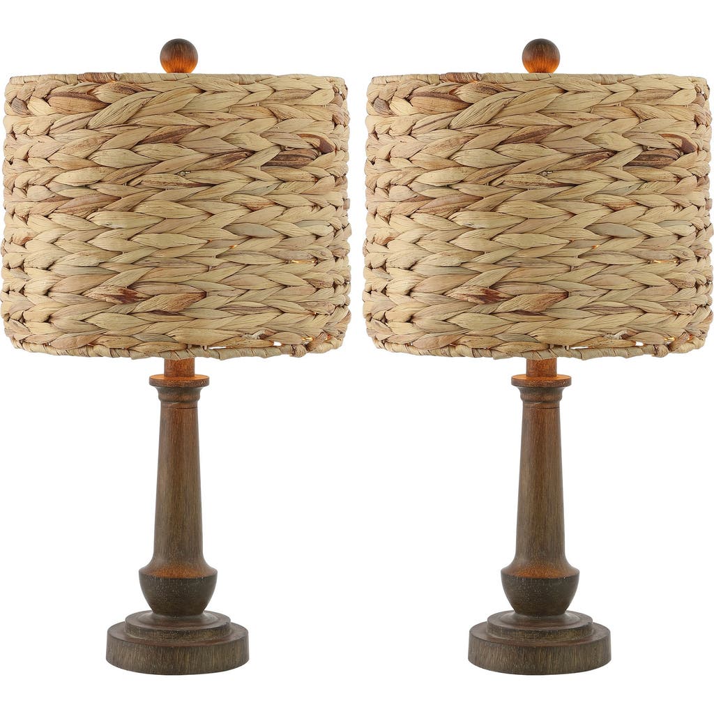 Jonathan Y Leona 21.25" Rustic Farmhouse Handwoven Water Hyacinth/resin Led Table Lamp, Brown Wood F In Brown Wood Finish