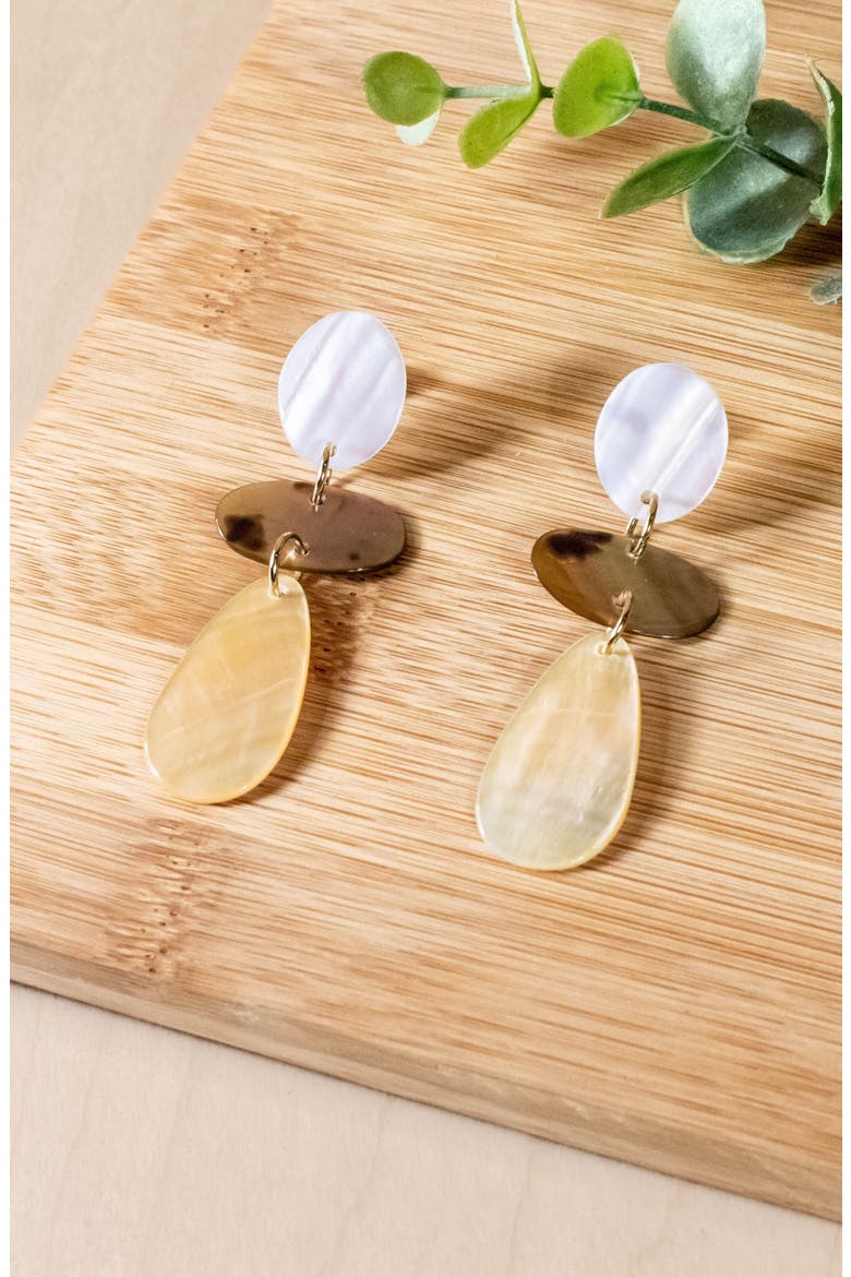 Mother-of-Pearl Long Raindrop Dangle Earrings, Alternate, color, Multicolor