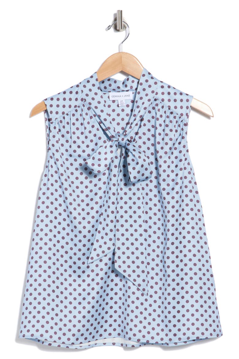 Tie Front Sleeveless Top, Alternate, color, LIGHT BLUE BROWN DOT