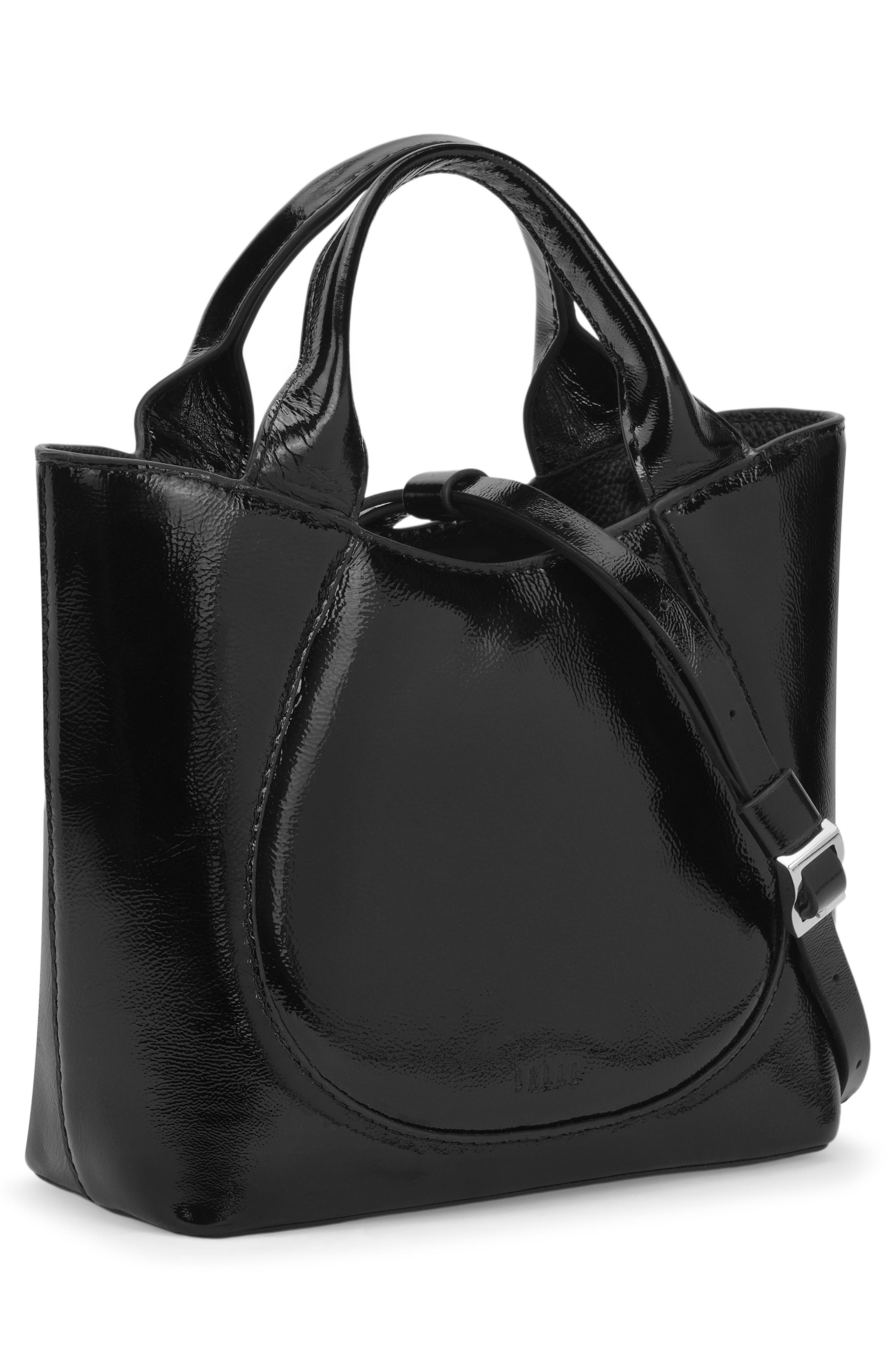 Katrina Mini Crinkled Leather Tote, Alternate, color, BLACK