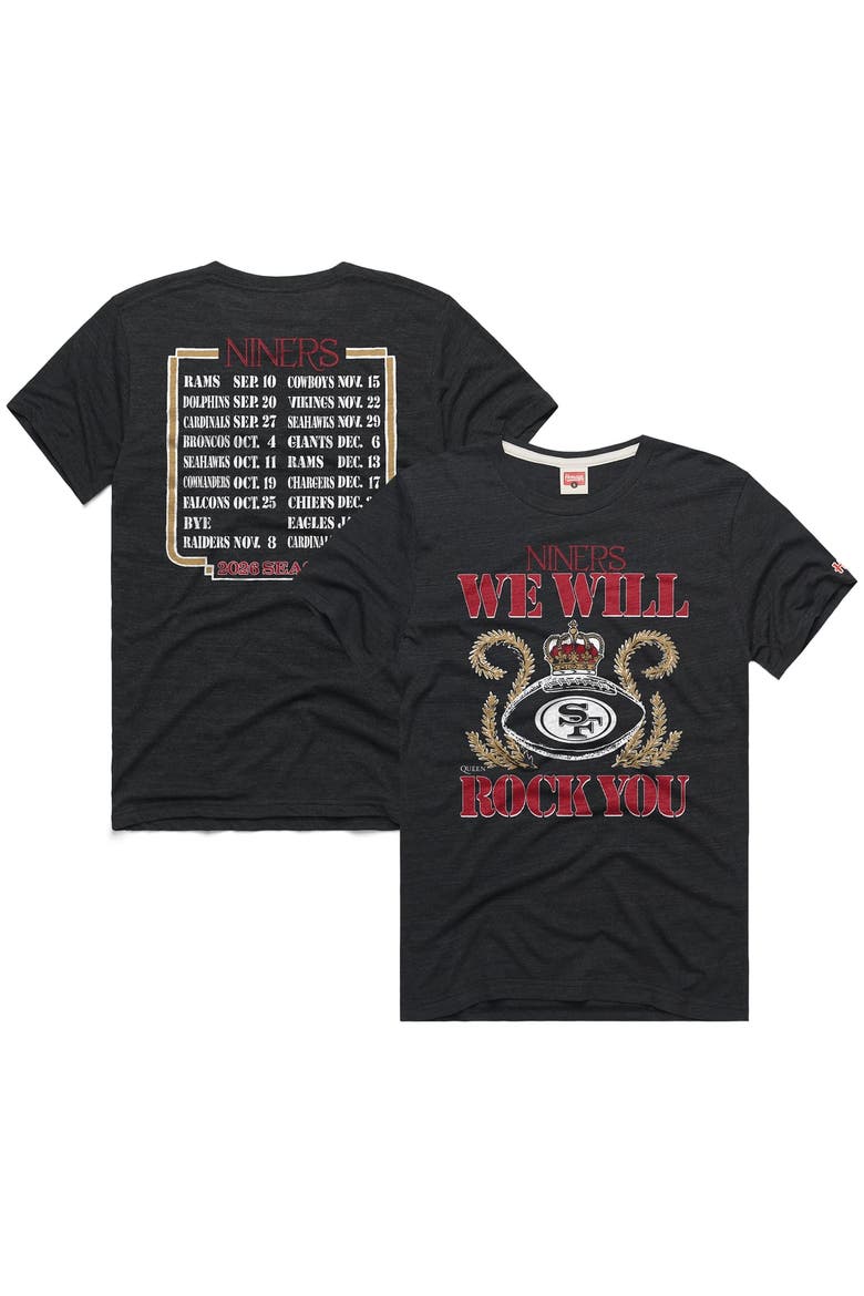 Unisex Homage Charcoal San Francisco 49ers 2026 NFL Schedule Queen Tri-Blend T-Shirt, Main, color, Charcoal
