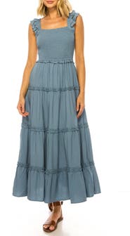 A COLLECTIVE STORY Ruffle Trim Swiss Dot Tiered Maxi Dress