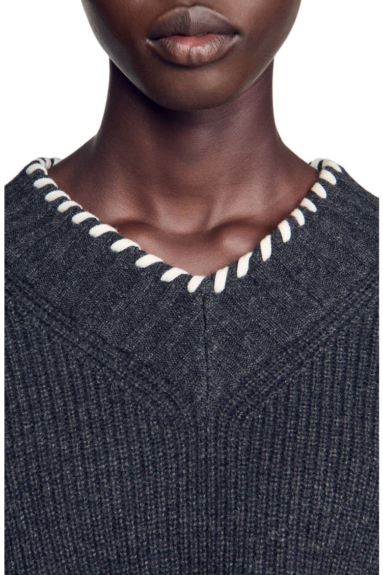 Braided V-neck sweater, Alternate, color, Grey