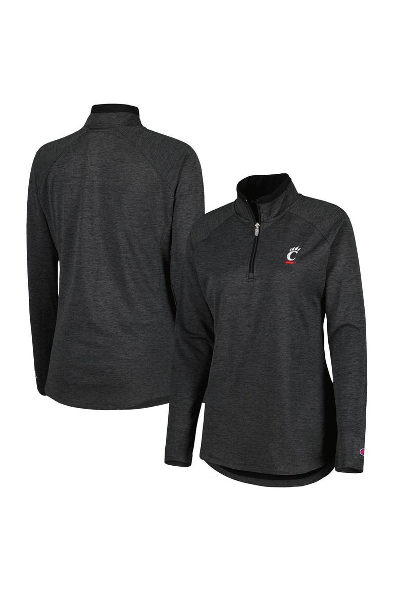 Women's Champion Black Cincinnati Bearcats Core Raglan Quarter-Zip Jacket, Alternate, color, Heather Black