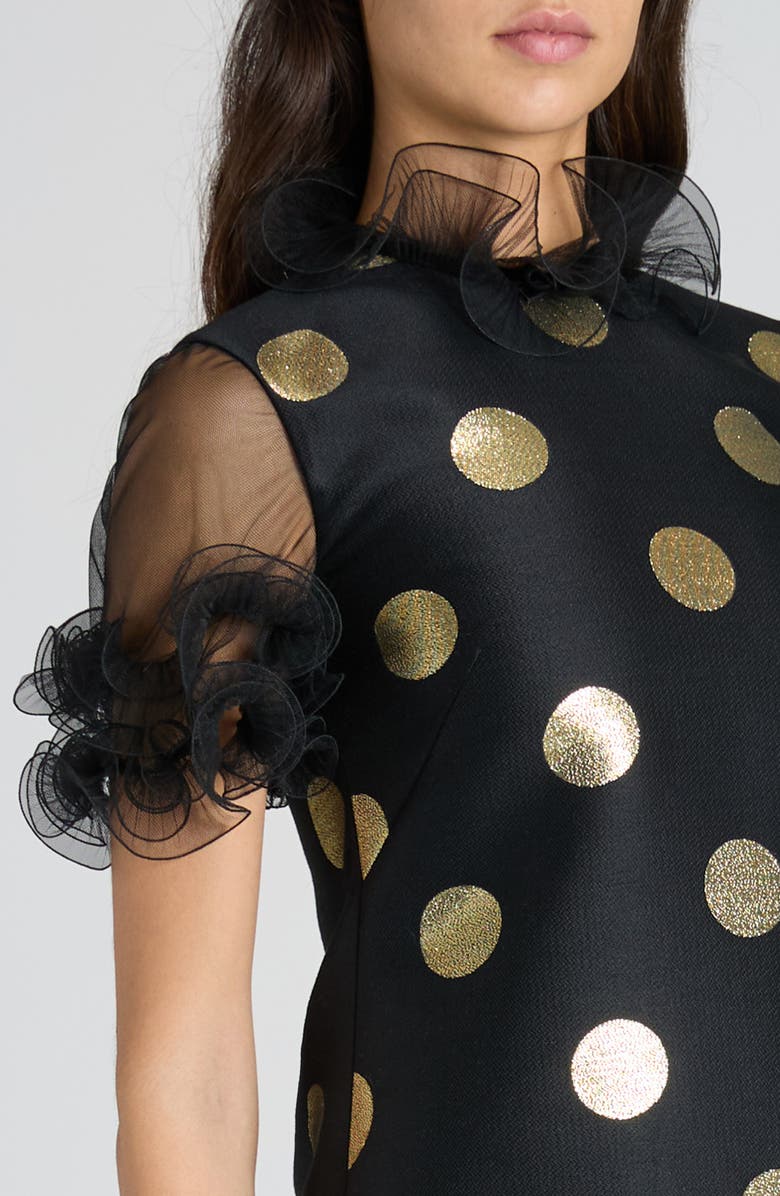 Valentino Garavani Polka Dot Ruffle Trim Shift Dress, Alternate, color, 