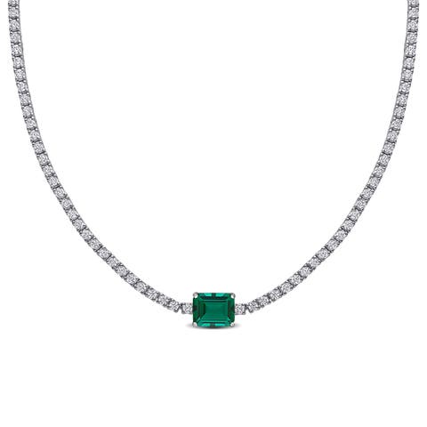Lab-Created Emerald & White Sapphire Necklace