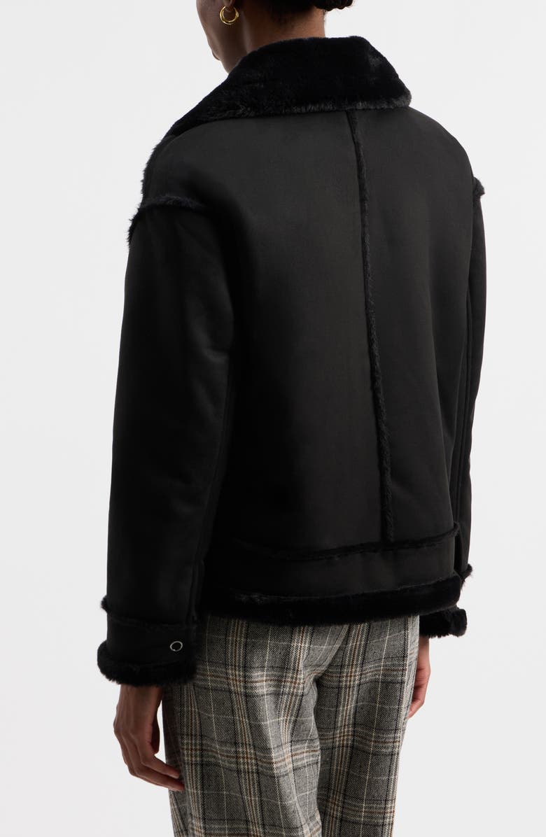 NVLT Faux Fur Trim Faux Suede Biker Jacket, Alternate, color, Black