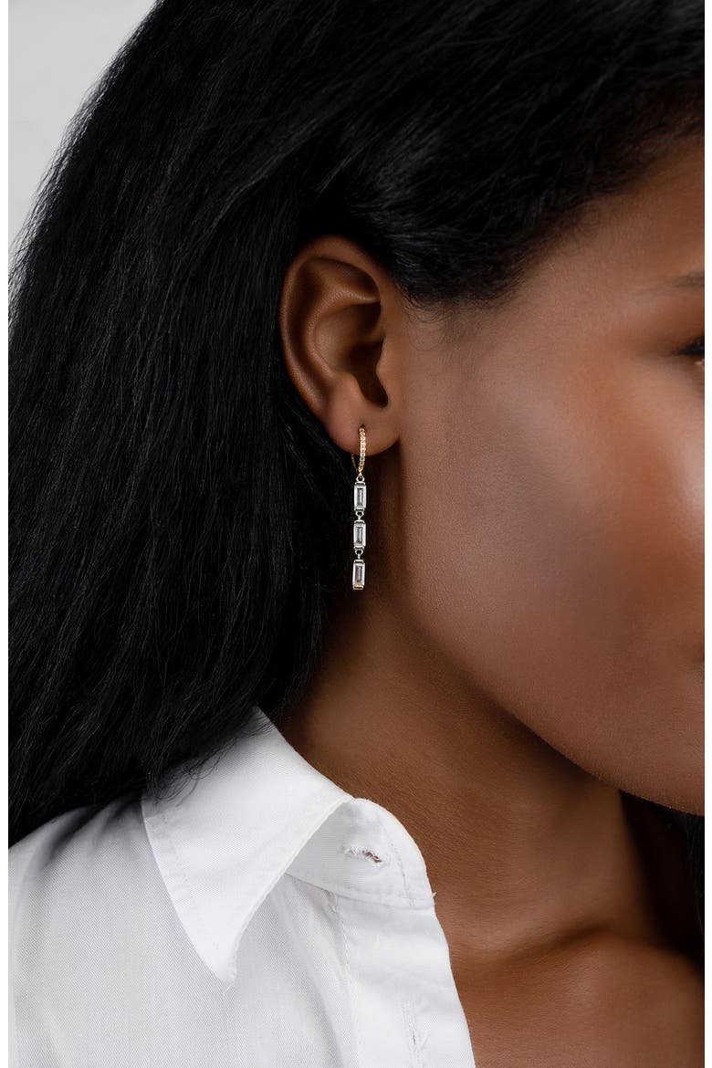Baguette Cubic Zirconia Drop Huggie Hoop Earrings, Alternate, color, GOLD