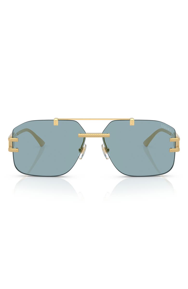 Versace 60mm Rectangular Sunglasses, Main, color, Gold