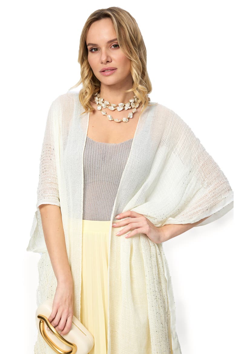 Shimmering Sequin Ruana, Alternate, color, IVORY