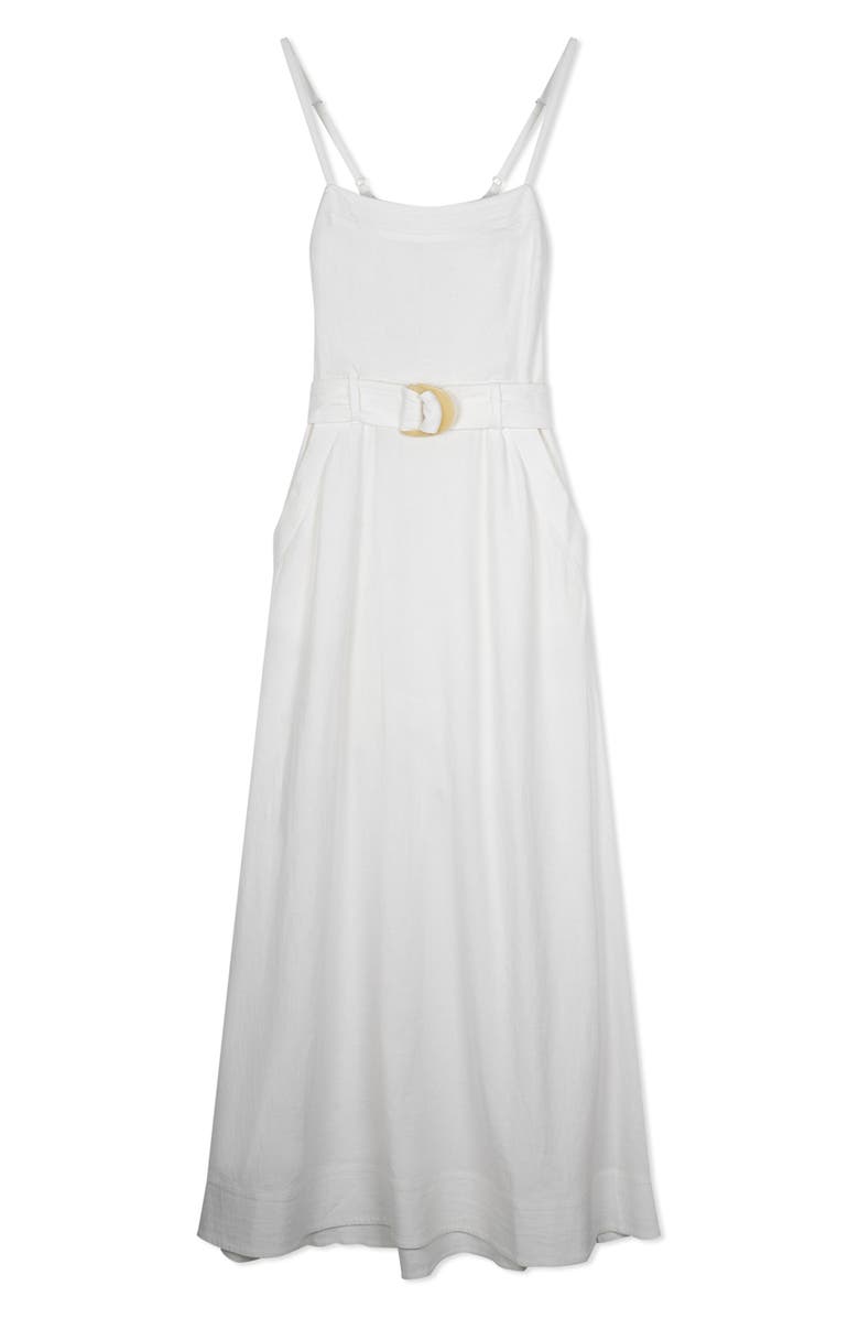 Jonathan Simkhai Standard Skye Belted Washed Linen Blend Midi Dress, Alternate, color, 